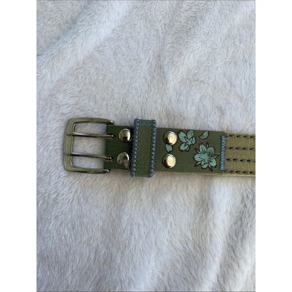 Ed Hardy size large y2k Studded Belt green flower leather blue silver